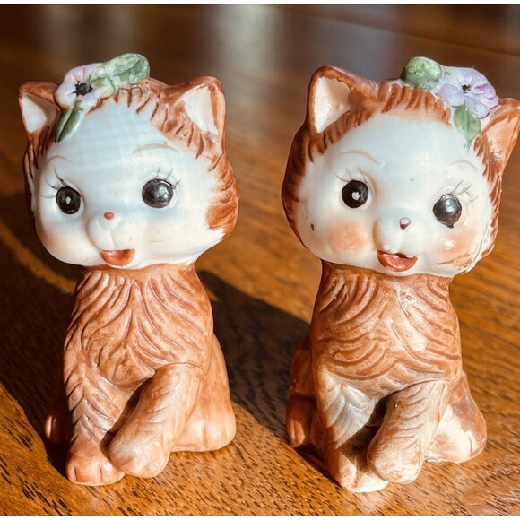 VTG Anthropomorphic Cat Kitten 1950’s Kitsch Salt and Pepper Shakers W Stoppers - Picture 2 of 8